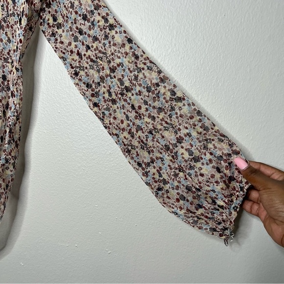 Theory Women Silk Top Small Bernetta Floral Blouse Chiffon Sheer - Picture 7 of 11